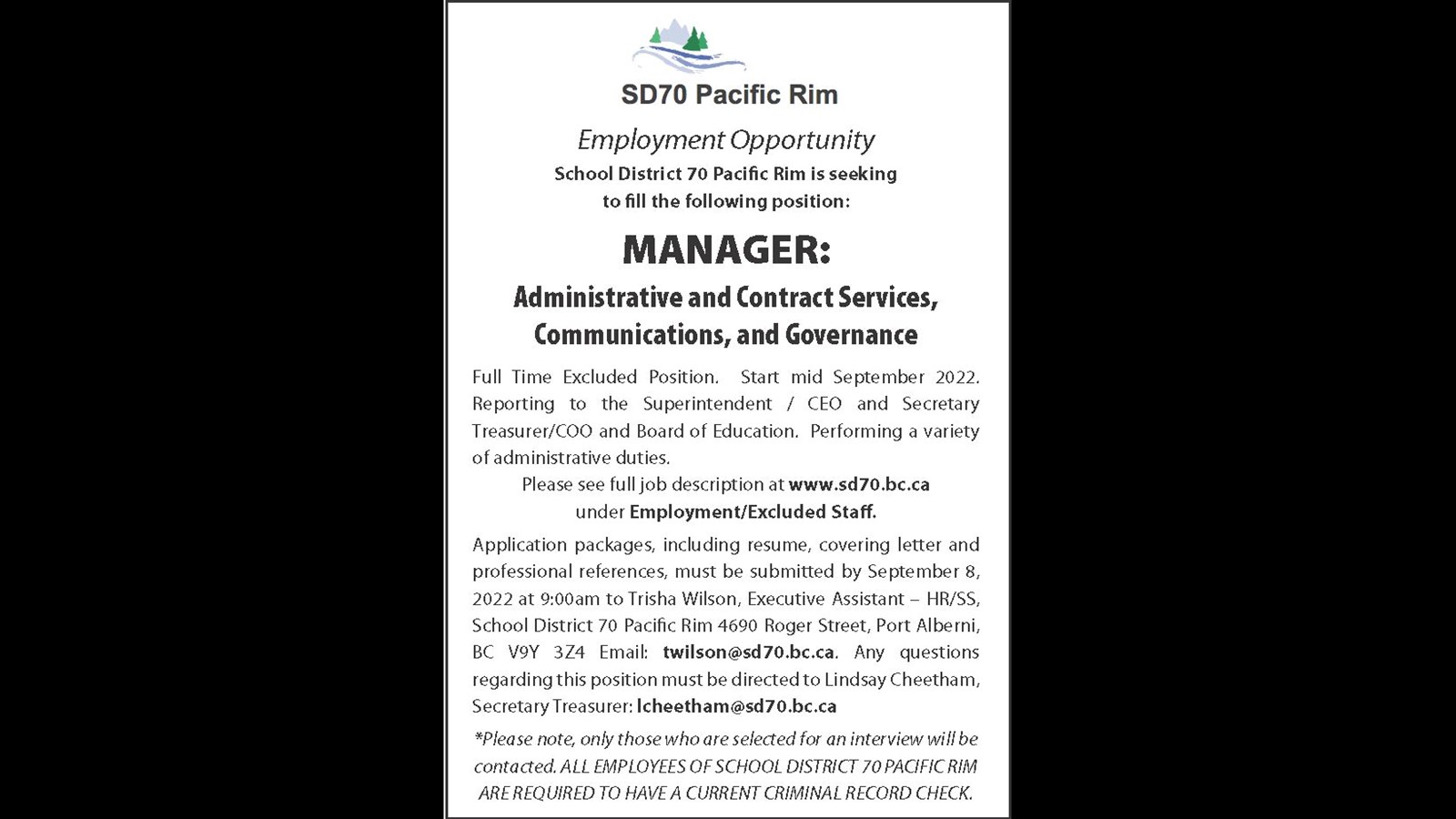 Manager of Administrative and Contract Services